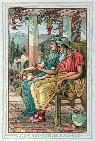 Philemon en Baucis, uit een boek over Griekse Legenden en Mythologie, gepubliceerd in Londen in 1910 door Walter Crane